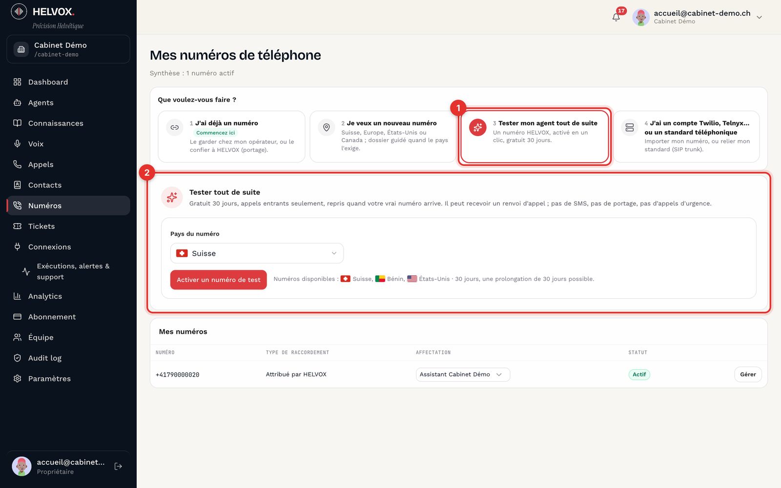 Le numéro de test