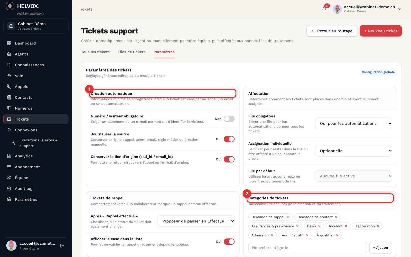 Les réglages des tickets